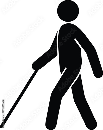 Blind Person Walking Vector Icon.