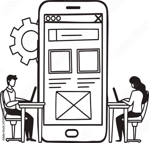 Businessman checking mail in office cartoon illustration