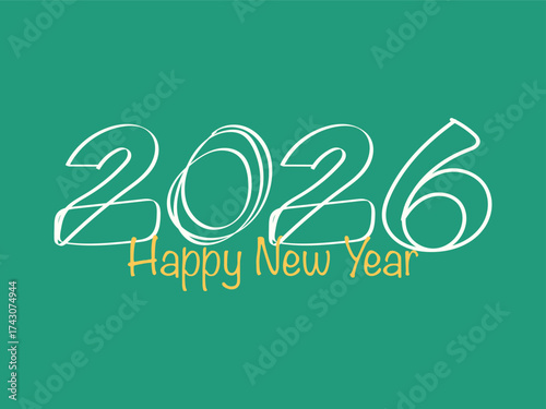 2026 Happy new year logo, 2026 line art, New Year symbols