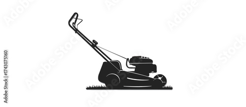 Clean and sharp vector silhouette of a traditional lawnmower, an essential tool symbolizing garden care, landscaping, and outdoor space maintenance