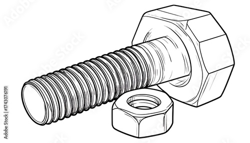 Detailed bolt and nut drawing