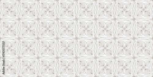 Seamless square spiral geometric pattern with continuous brown lines on white background, abstract minimal vector design, 16:9 format.