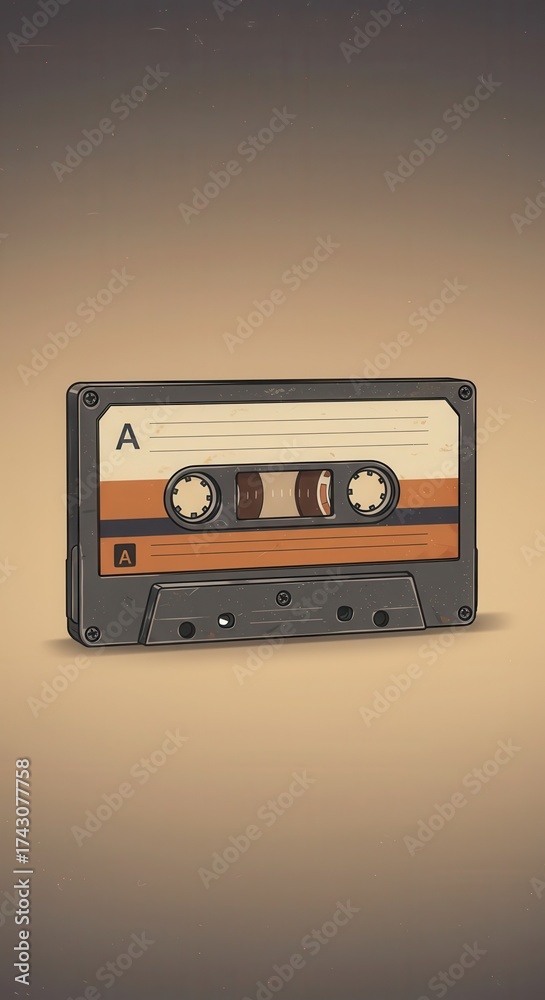 Fototapeta premium Cassette tape illustration depicts a retro audio medium with a vintage, nostalgic aesthetic, displaying the classic playback design.