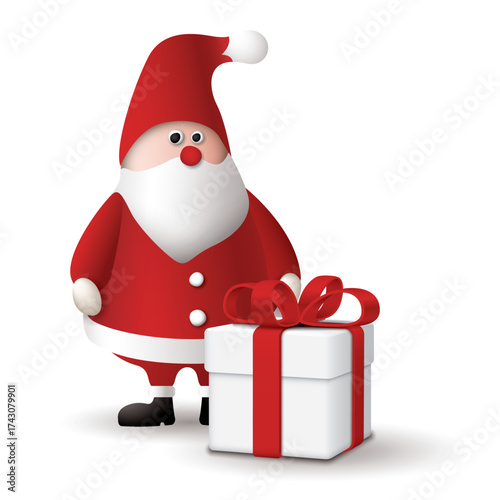 3D cute Santa Claus with big gift box isolated on white background graphic illustration.