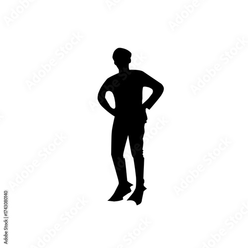 Black silhouette man standing in style, person with white background.