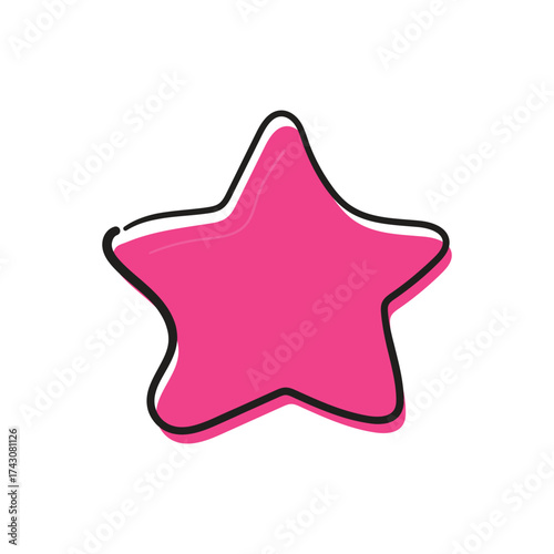 Pink star with black outline, cartoon style