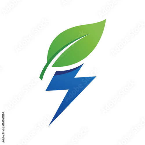 Green energy logo with leaf and lightning bolt