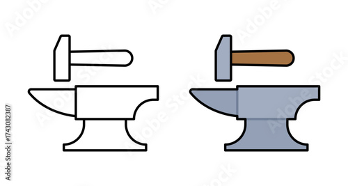 Vector Anvil and Hammer Flat Illustration