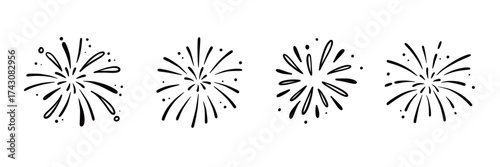 Firework vector new year set. Hand drawn background with doodle sparkler, firecracker and confetti for new year, birthday or holiday celebration. Sketch firework party style. Vector illustration