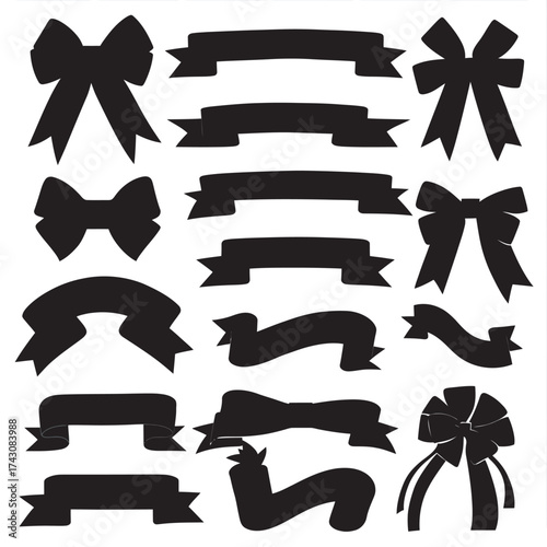 Vintage vector ribbon and bow set decorative banner collection