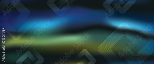 Abstract dark gradient background with subtle blue and green waves and geometric diamond line shapes. eps10.