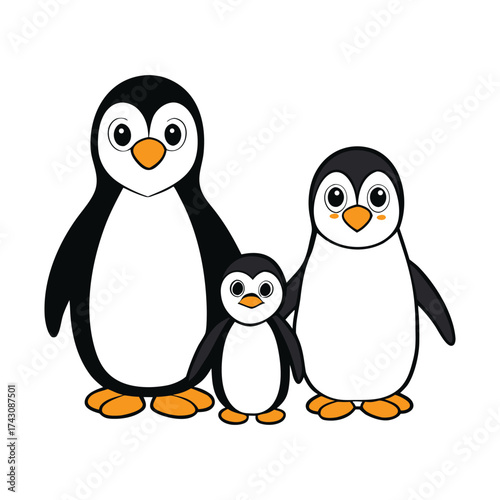 A cozy penguin family huddles together on the ice, parents shielding their fluffy chick from the cold winds. Their bond shines in every gentle nuzzle and warm embrace.
