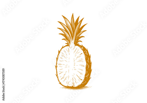 Pineapple hand drawn simple engraved vector illustration