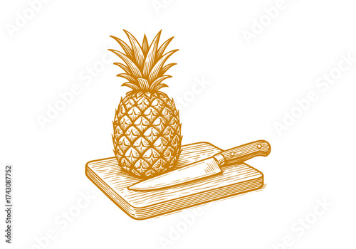 Pineapple hand drawn simple engraved vector illustration