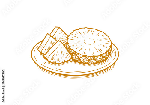 Pineapple hand drawn simple engraved vector illustration