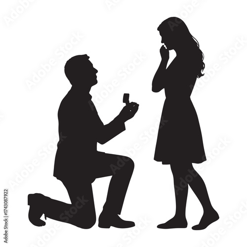 Man proposing to woman engagement ring silhouette love couple