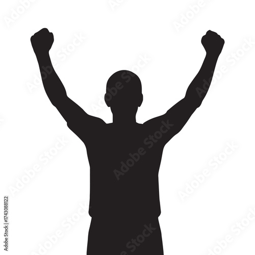 Silhouette of a triumphant person with arms raised in victory celebration