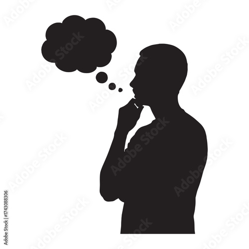 Silhouette of a man thinking with a thought bubble