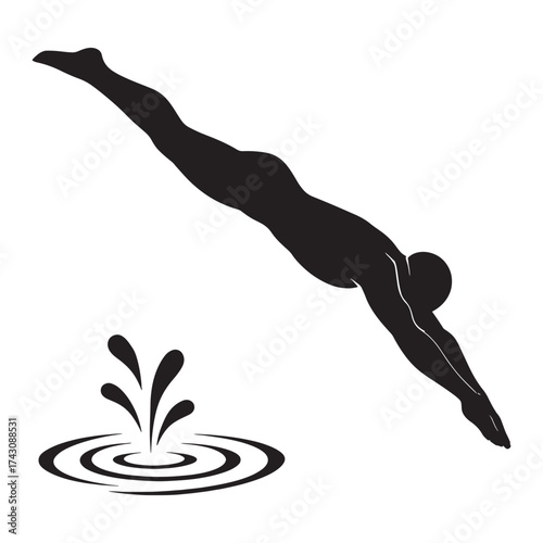 Silhouette of swimmer diving into water splash sports action