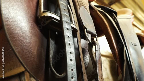close up of a Horse saddle. Horse polo.