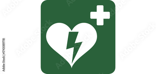 Emergency Heart Health Symbol with Lightning Bolt and Plus Sign