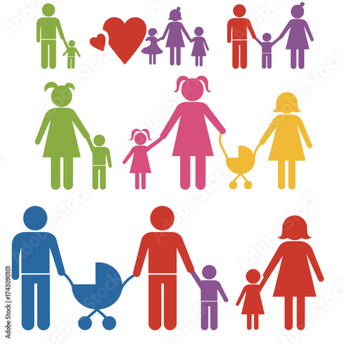 Colorful Pictograms of Diverse Family Structures and Parent-Child Relationships