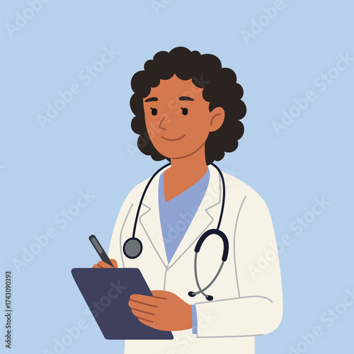 Female Doctor with Clipboard and Stethoscope, Medical Consultation Flat Design Illustration