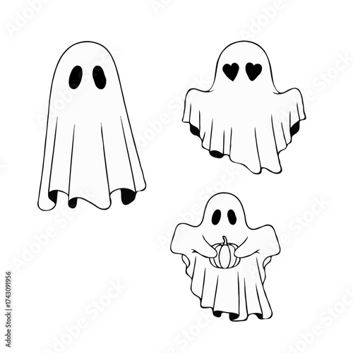 Whimsical Halloween ghost icon vector set for festive designs