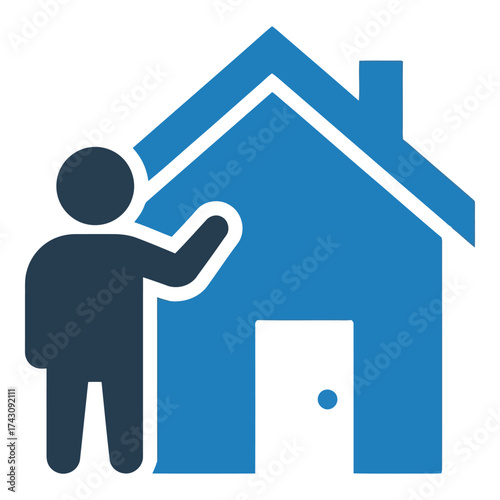 Icon vector art of person standing next to a house icon, real estate concept