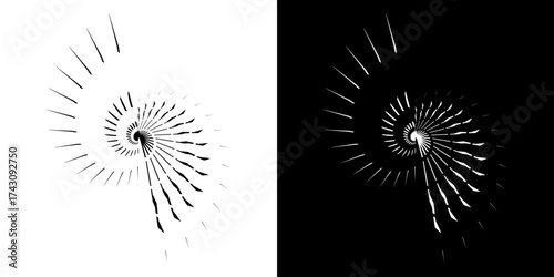 Dynamic abstract spiral sound wave rhythm lines. Circular spiral sound wave rhythm of lines. Circular futuristic abstract lines, black and white background.	
