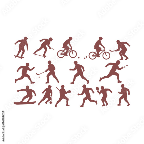 Collection of various sports silhouettes in red color.