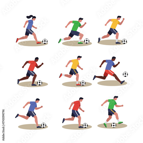 Diverse Soccer Players in Action A Dynamic Vector Illustration.