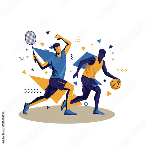 Dynamic Duo Badminton and Basketball Players in Action.