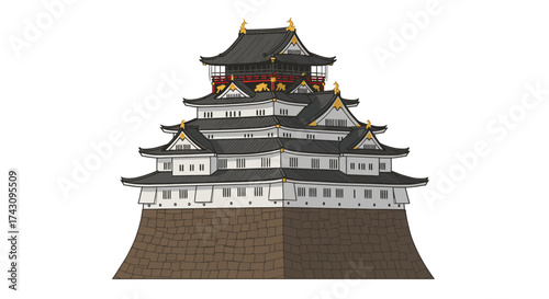 Japanese Castle Illustration A Majestic Fortified Architectural Gem