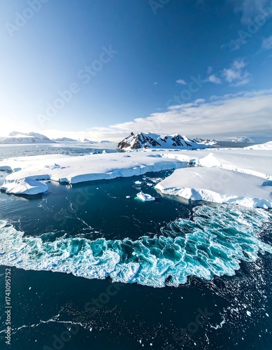 Aerial view of arctic waters and ice