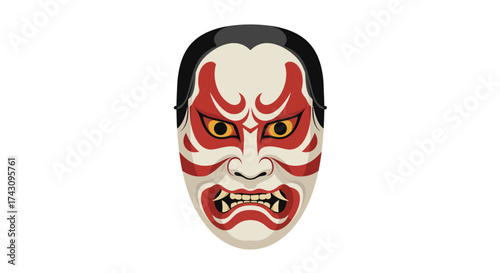 Dramatic Japanese Mask Illustration Tradition and Artistry