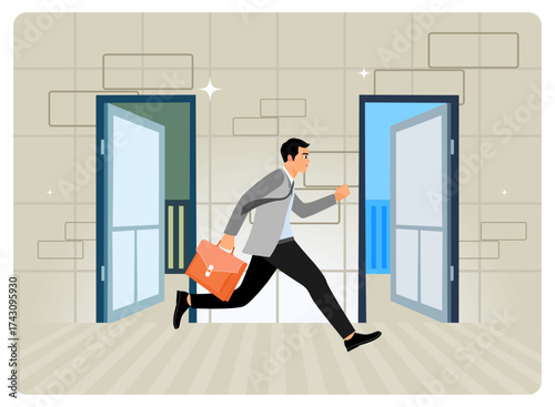 An entrepreneur leaves his old job and changes to a new one.