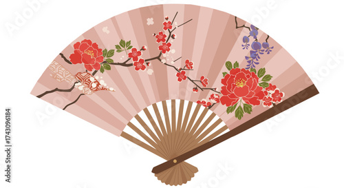 Elegant Asian Fan with Floral Design A Touch of Traditional Charm