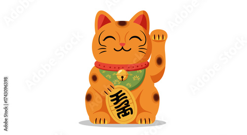 Lucky Beckoning Cat Illustration Symbol of Fortune and Prosperity