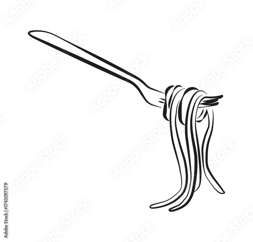 Fork with spaghetti – vector illustration symbol of Italian cuisine, Italian culture, culinary passion, Italian identity, social life