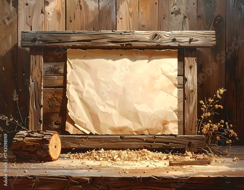 Aged wood backdrop featuring parchment paper