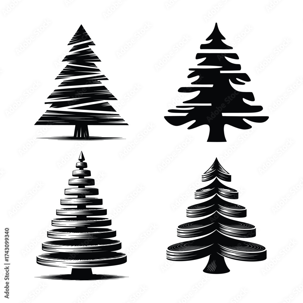 Obraz premium Abstract Christmas tree graphic set for festive card and seasonal branding design