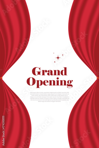 red curtain grand opening office event banner