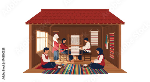 Traditional Weaving Techniques in a Cozy Workshop Environment