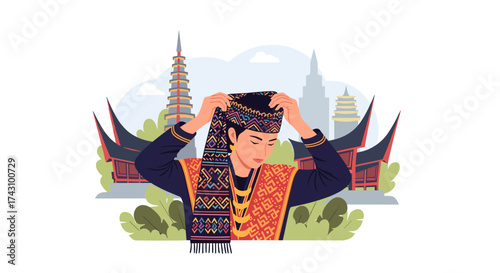 Traditional Attire Showcase in Southeast Asia, Illustration of Heritage and Fashion