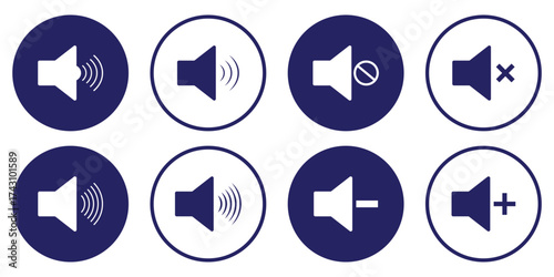 speaker icon set. noise icons symbol. sound level. silent signs. Volume symbol. Sound volume icons set with different signal levels on white background. Аn icon that increases and reduces the sound. 