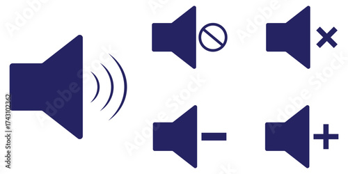 speaker icon set. noise icons symbol. sound level. silent signs. Volume symbol. Sound volume icons set with different signal levels on white background. Аn icon that increases and reduces the sound. 