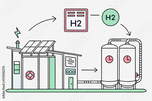 Simple flat hydrogen energy system diagram with power plant and ecology layout.