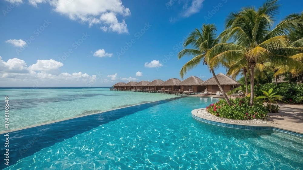 Fototapeta premium Luxurious Tropical Overwater Bungalows and Infinity Pool
