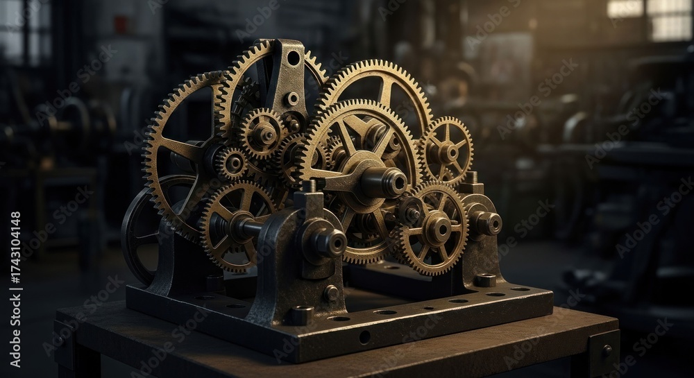 Obraz premium Complex gear system in a workshop